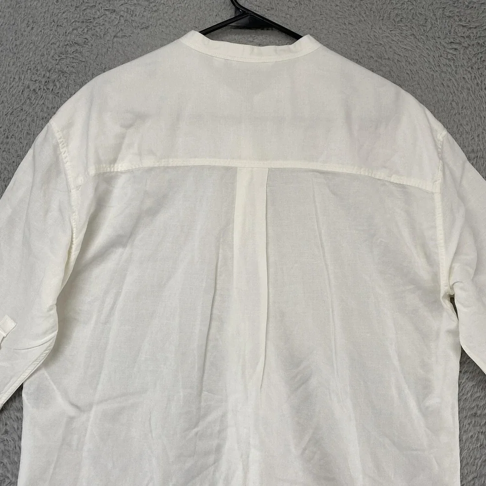 Uniqlo Linen Top Womens Medium Button Up Minimalist Capsule Collarless White - Picture 10 of 12